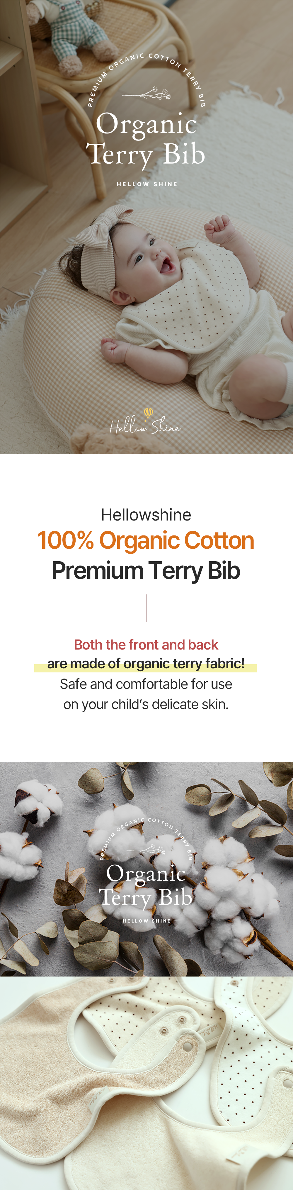 Hellowshine Organic terry bib (Dot cream)