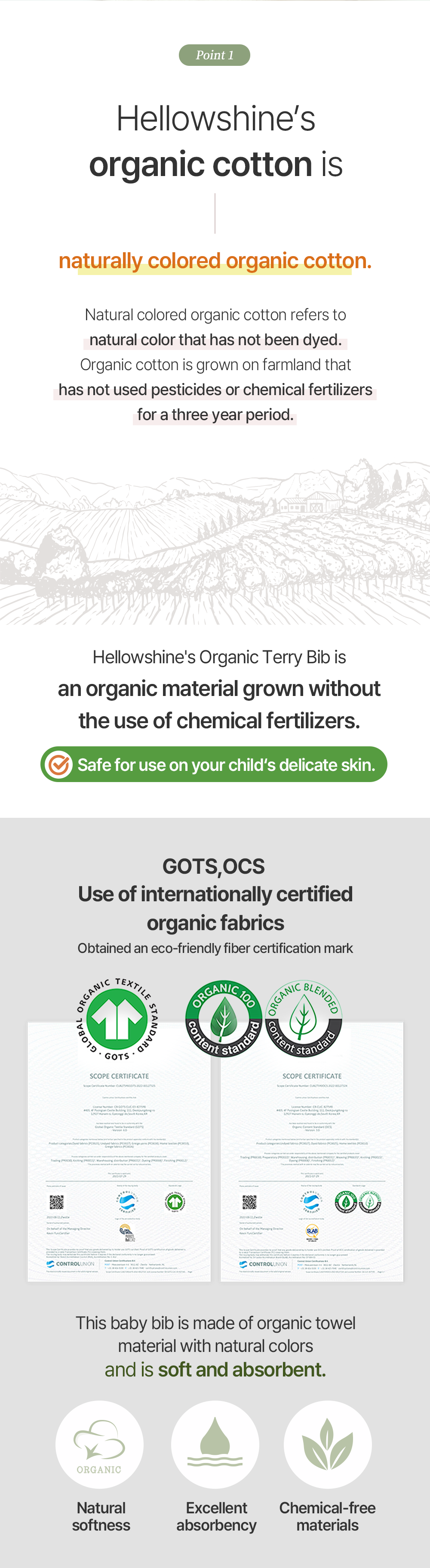 Hellowshine Organic terry bib (Dot cream)
