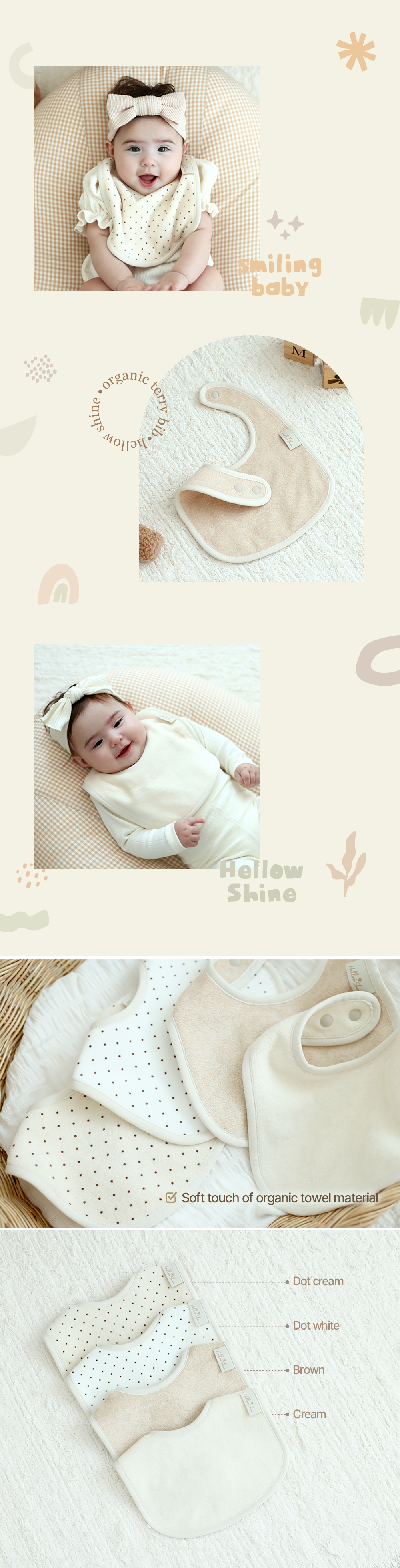 Hellowshine Organic terry bib (Dot cream)