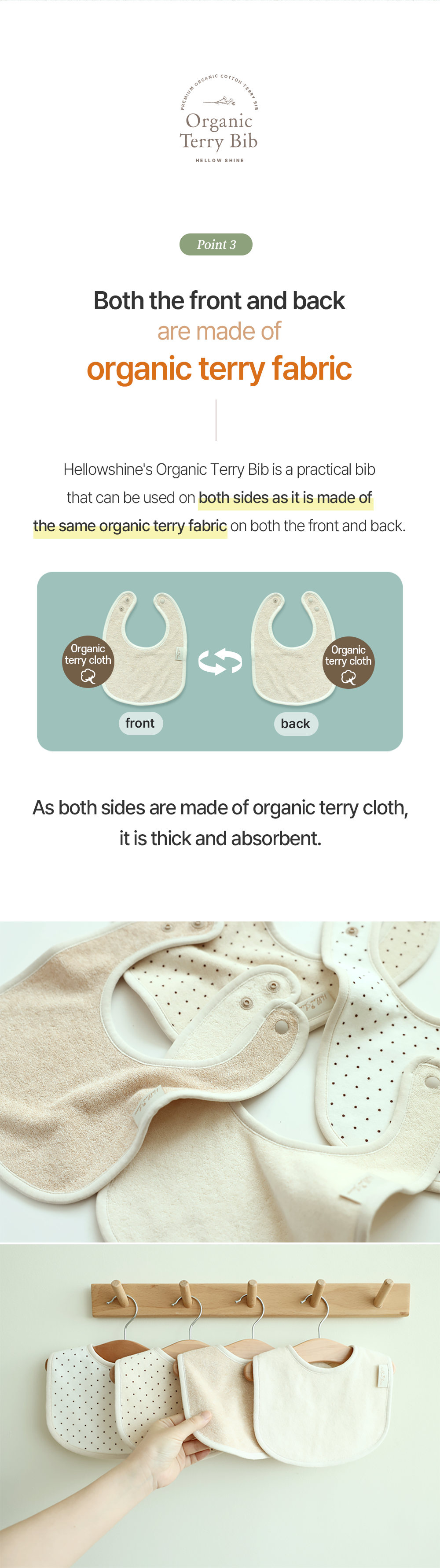 Hellowshine Organic terry bib (Dot cream)