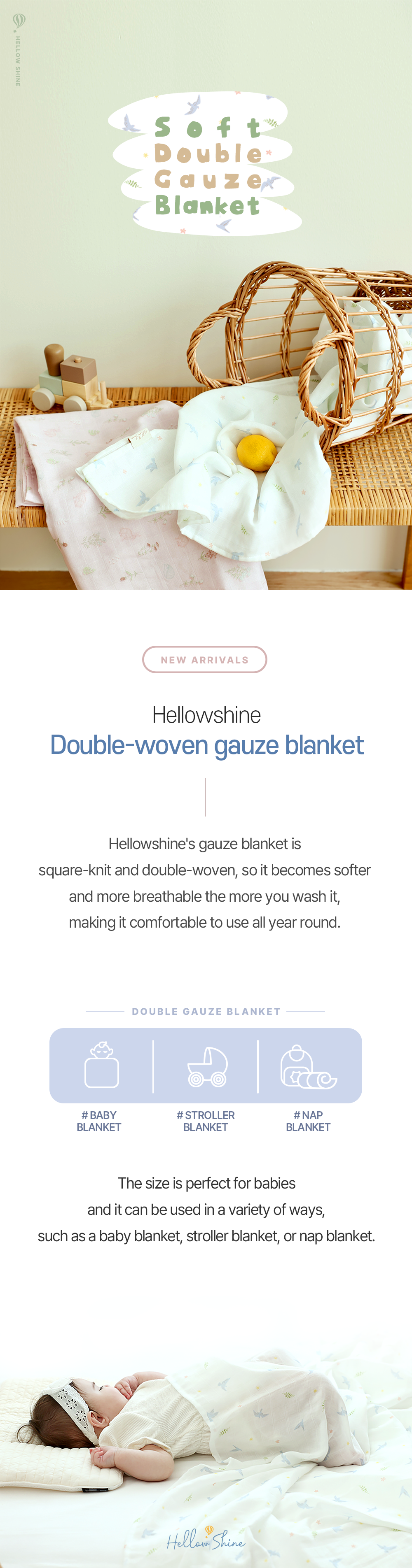 Hellowshine Double Gauze blanket (Pink garden)