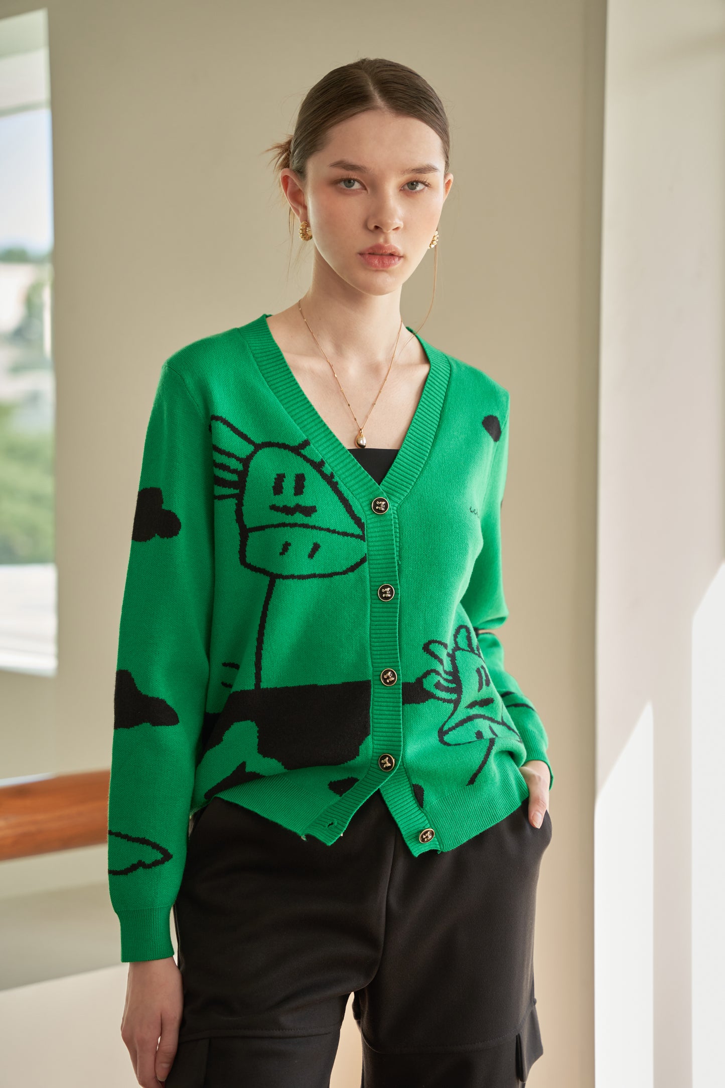 MIJU Giraffe V-neck cardigan - Green