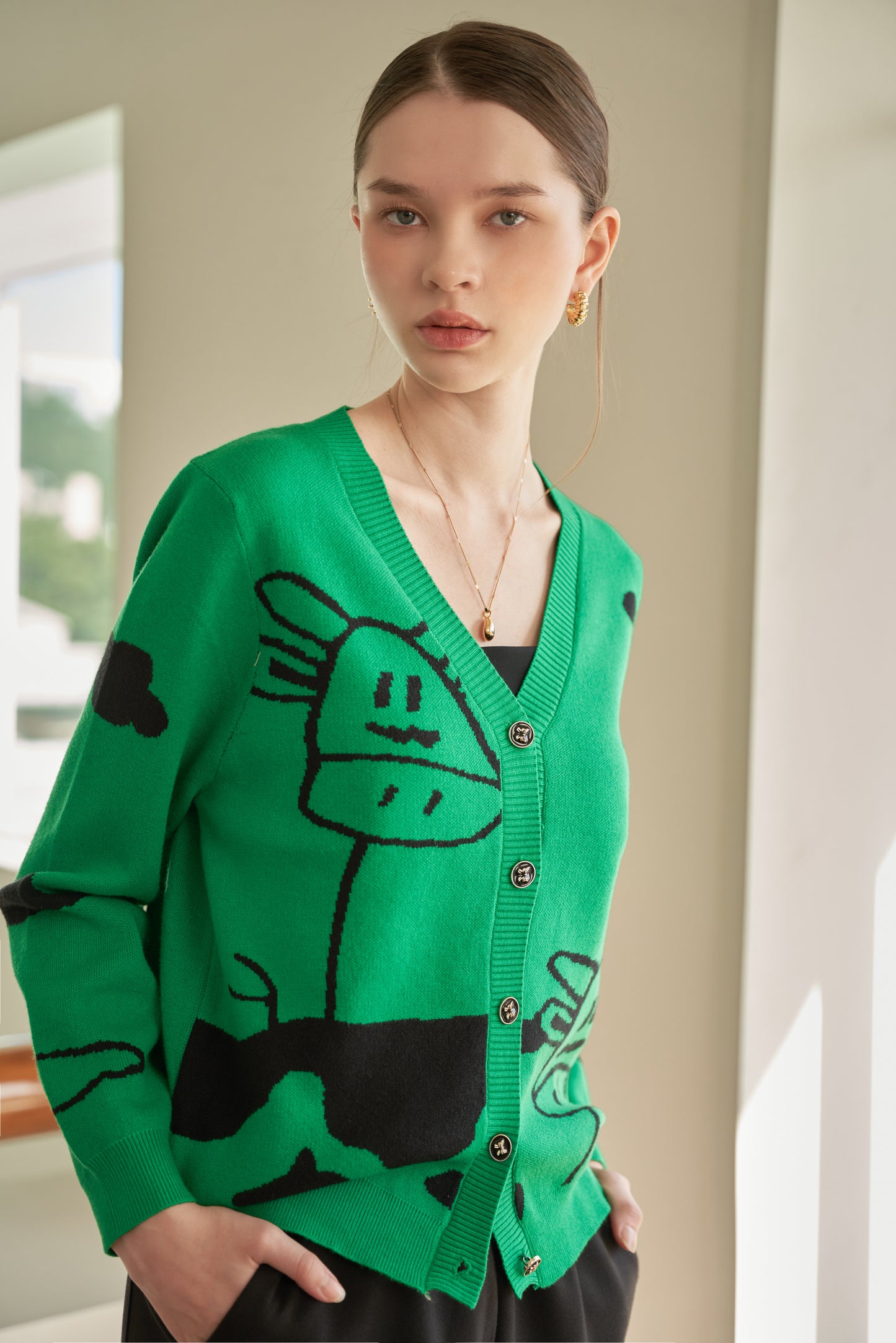 MIJU Giraffe V-neck cardigan - Green