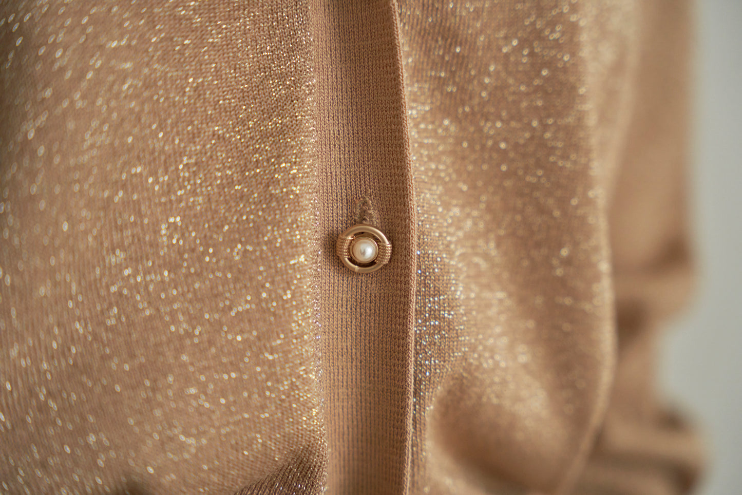 MIJU Glow gold button semi-crop knit cardigan - Gold